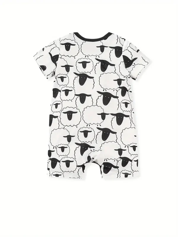 1pc LULUKAKA Baby Boys' Casual Romper, Cartoon Sheep Print, All-Season Knit Polyester, Regular Fit One-piece Outfit, for Outdoor - Image 4