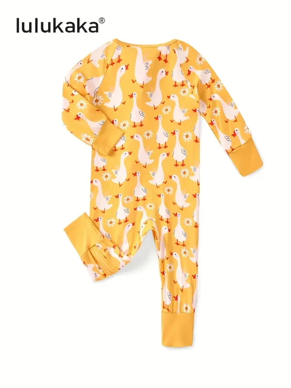 LUKAKA Newborn Baby Boy and Girl Casual Bamboo Fiber Tight Zipper One-Piece Clothes Yellow Pastoral Style Series Duck Pattern Children's One-Piece Trousers Boys and Girls Bamboo Fiber Clothes, Perfect for Outdoor - Image 5