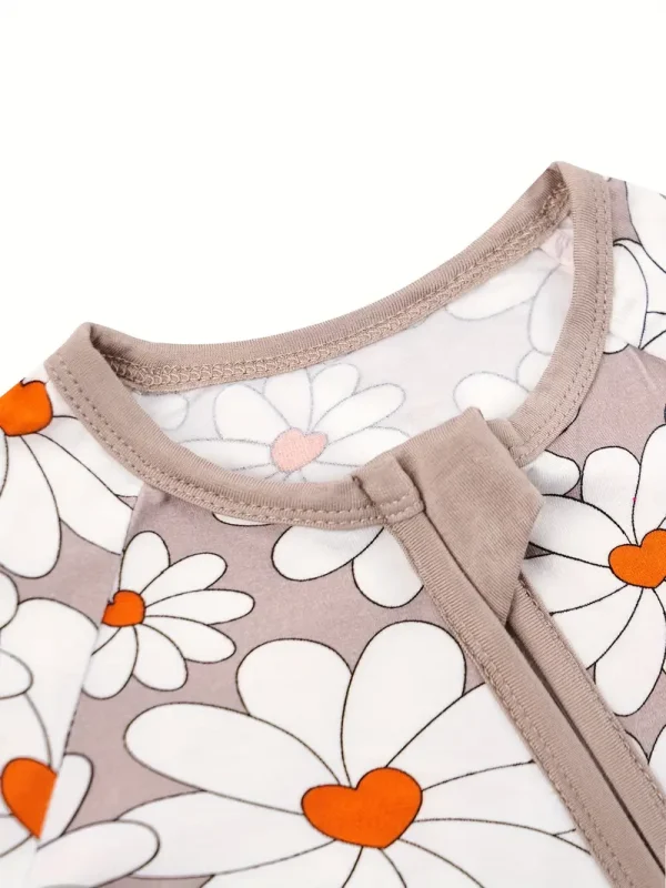 LUKAKA Newborn Baby Girl Bamboo Fiber Clothes Tight Zipper One-Piece Dress Flower Daisy Petal Pattern Children's One-Piece Pants Girls Autumn and Winter Clothing Bamboo Fiber Clothes, Perfect for Outdoor - Image 4