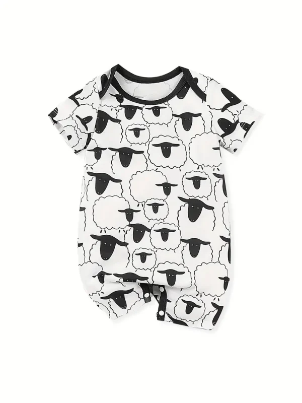 1pc LULUKAKA Baby Boys' Casual Romper, Cartoon Sheep Print, All-Season Knit Polyester, Regular Fit One-piece Outfit, for Outdoor