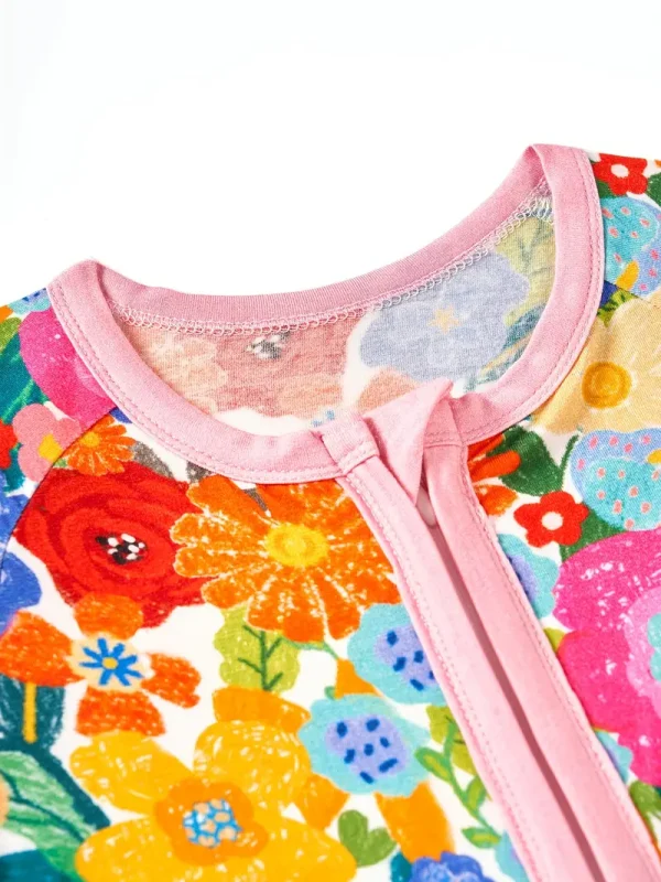 New LULUKAKA Children's Girls' Bamboo Fiber Loose Version Zipper Short Sleeve Short Leg One-Piece Suit with Flower Print Pattern Summer Thin Style Baby Girl Short Sleeve Bamboo Fiber Ha Clothes Children's One-Piece Shorts Summer Clothes Climbing Clothes, Perfect for Outdoor - Image 2