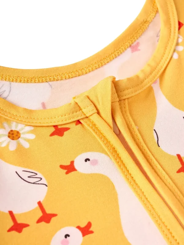 LUKAKA Newborn Baby Boy and Girl Casual Bamboo Fiber Tight Zipper One-Piece Clothes Yellow Pastoral Style Series Duck Pattern Children's One-Piece Trousers Boys and Girls Bamboo Fiber Clothes, Perfect for Outdoor - Image 4