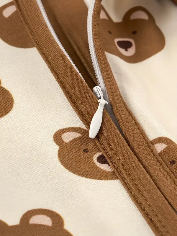 LULUKAKA Unisex Baby Bodysuit, Bamboo Fiber 95% Spandex 5%, Cute Cartoon Bear Print, All-Season Knit Fabric, Skinny Fit with Zipper Closure, Animal Pattern Infant Onesie, for Outdoor - Image 5