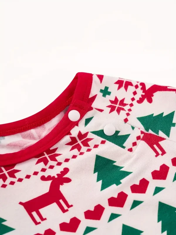 1pc LULUKAKA Newborn Christmas Long Sleeve Onesie, Festive Reindeer Snowflake Tree Print, Casual Polyester Knit Fabric with Slight Stretch, Unisex Baby Romper for Fall/Winter, for Outdoor - Image 4