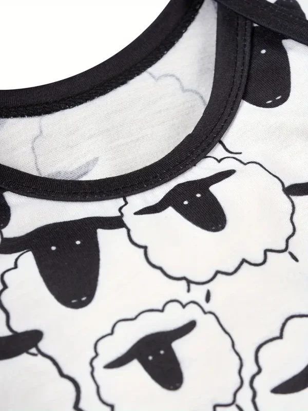 1pc LULUKAKA Baby Boys' Casual Romper, Cartoon Sheep Print, All-Season Knit Polyester, Regular Fit One-piece Outfit, for Outdoor - Image 5