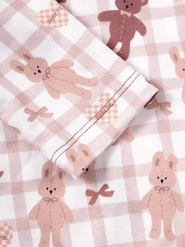 LULUKAKA 2pcs Baby Girls Romper Set, Cartoon Bear & Rabbit Print, Long Sleeve Ruffle Trim Onesie with Headband, Casual All-Season Knit Fabric, 95% Polyester 5% Spandex, Medium Stretch, for Outdoor - Image 5