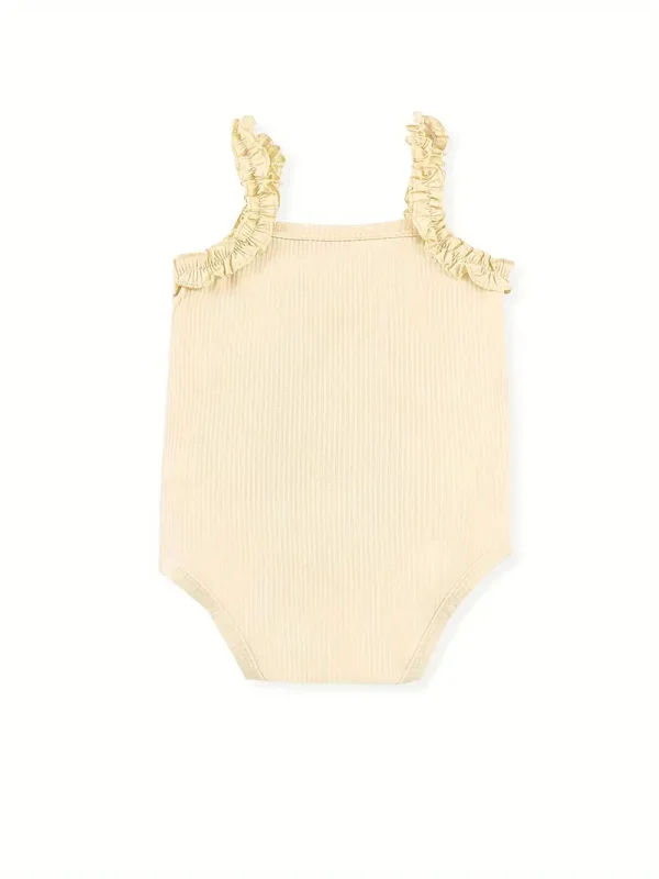 LULUKAKA Girls' Sleeveless Lace-Trim Romper - Soft Polyester & Spandex Blend, Casual Solid Color Bodysuit for Newborns, Perfect for Outdoor - Image 3