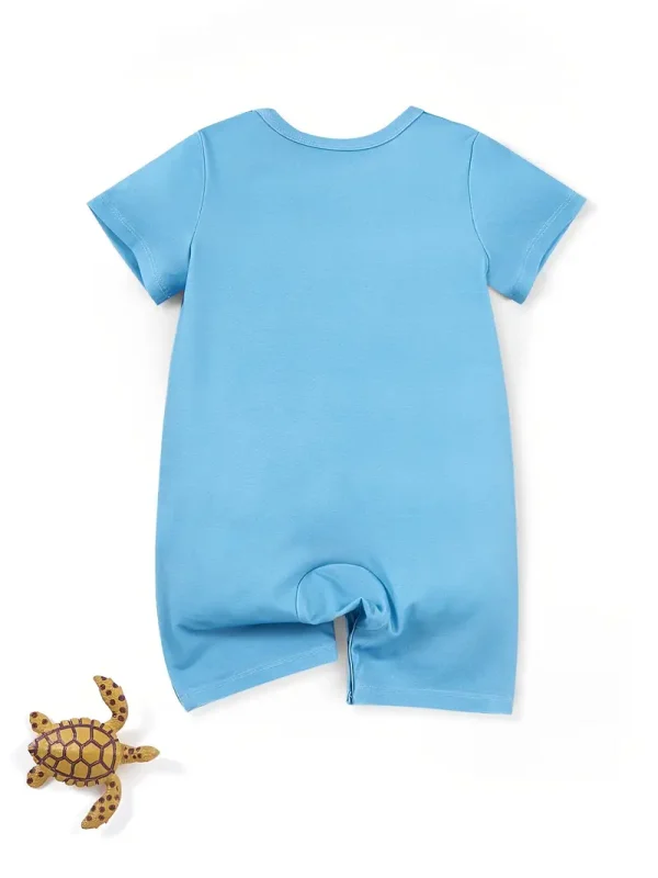 Adorable Sea Turtle Print Onesie for Baby Boys - Soft Polyester & Spandex Blend, Short Sleeve, Round Neck Romper - Perfect for Spring/Summer, LULUKAKA, Perfect for Outdoor - Image 2