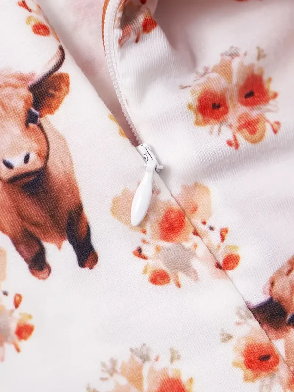 LULUKAKA Two-Piece Set for Newborns, Unisex Baby Zipper Onesie with a Cow Print Pattern, Includes a Zipper Onesie And a Hat, for Outdoor - Image 3