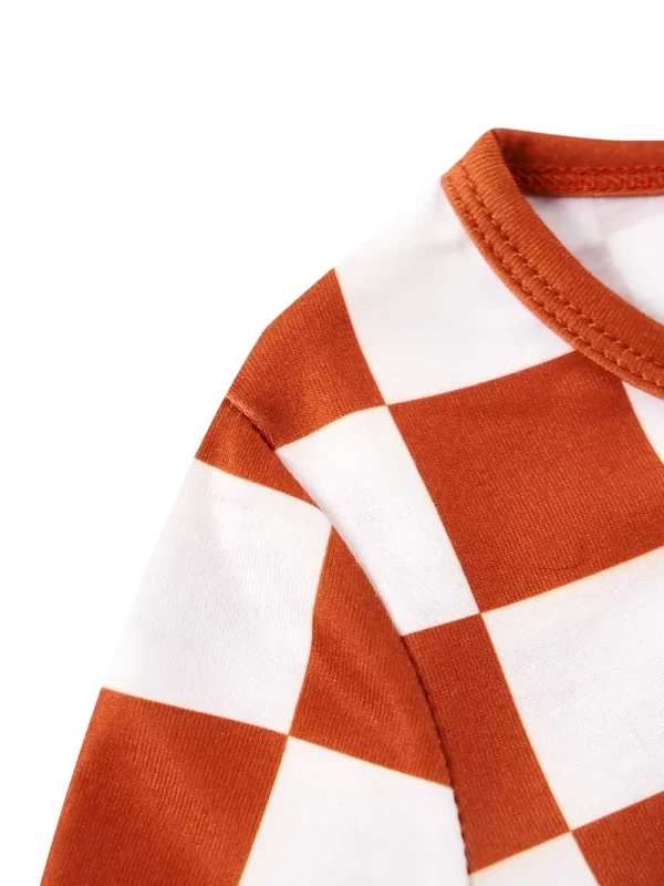 LULUKAKA Boys' Checkered Pattern Long-Sleeve And Pants Pajama Set for Home Wear. - Image 3