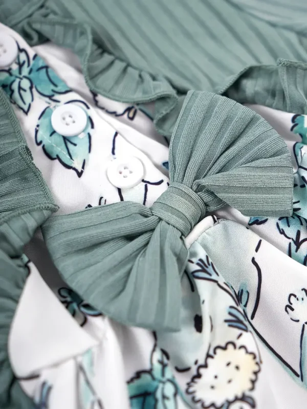 [1pc Floral Print Butterfly Bow Dress] 1pc LULUKAKA Girls' Casual Floral Print Dress with Daisy & Dandelion Pattern, Long Sleeve Ruffle Hem, Polyester Knit Fabric, Regular Fit, All-Season Butterfly Bow Dress - Image 3