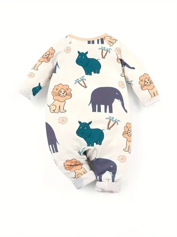 LULUKAKA Baby Romper with Cute Animal Print - Soft Polyester & Spandex Blend, Zip-Up Long Sleeve Onesie for Boys & Girls, Machine Washable, All-Season Comfort Fit, Perfect for Outdoor - Image 2