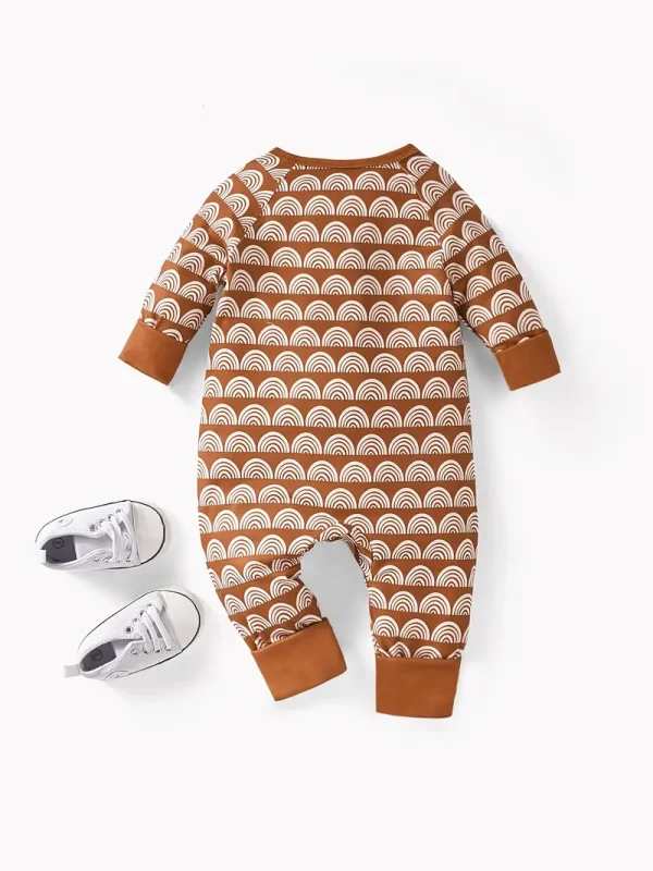 LULUKAKA Cute Geometric Print Zip-Up Romper for Newborns - Soft Polyester & Spandex Blend, Long Sleeve, Round Neck Onesie for Boys & Girls - Perfect for Spring/Fall, Perfect for Outdoor - Image 3