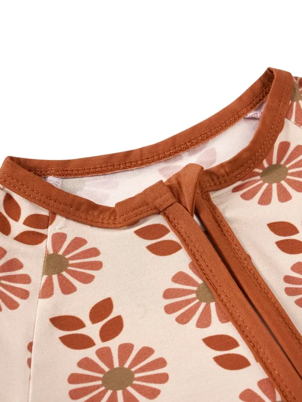 1pc LULUKAKA Baby Girls Soft Fiber Bodysuit, Floral Print Zipper Romper, Casual Knitted Fabric, Round Neck, Stretch Fit, for All-Season Sleepwear - Image 3