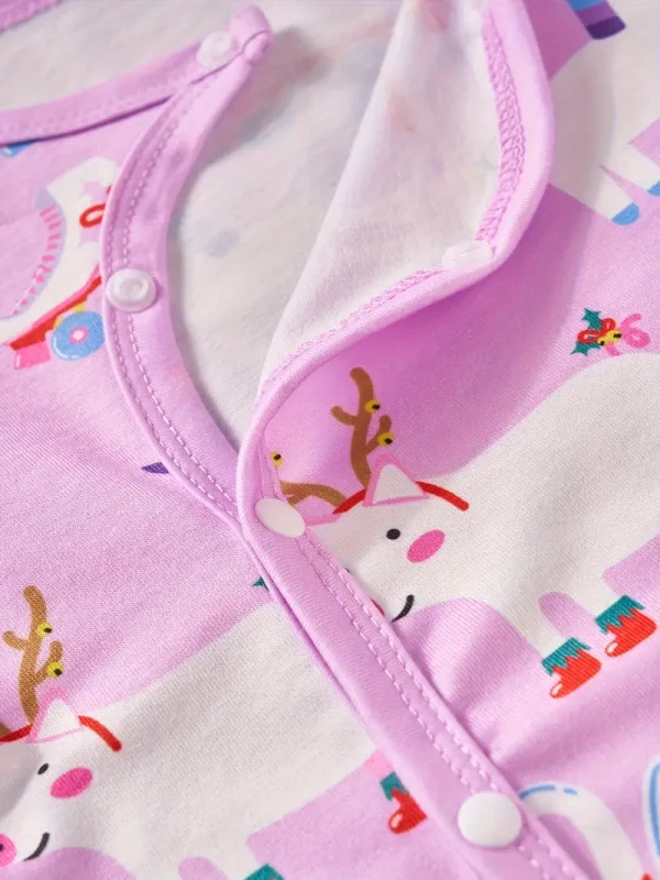 LULUKAKA Adorable Cartoon Animal Print Long-Sleeve Romper for Baby Girls - Soft Polyester Blend, Machine Washable, Perfect for Outdoor - Image 3