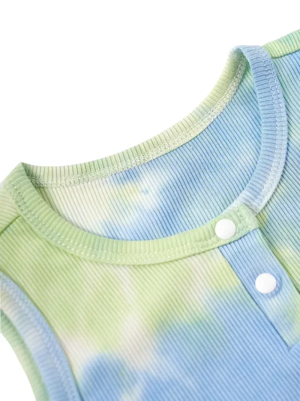 2pcs LULUKAKA Baby Girls' Rib Knit Romper, Casual Tie-Dye Onesie, All-Season Stretch Fabric, Regular Fit, with Knit Fabric for Newborn to 12 Months, for Outdoor - Image 5