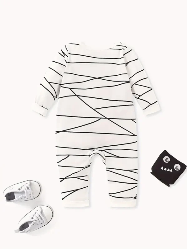 LULUKAKA Boys' Cute Cartoon Mummy Bandage Print Long Sleeve Romper, Polyester Knit Fabric, Regular Fit, for Fall/Winter, for Outdoor - Image 5