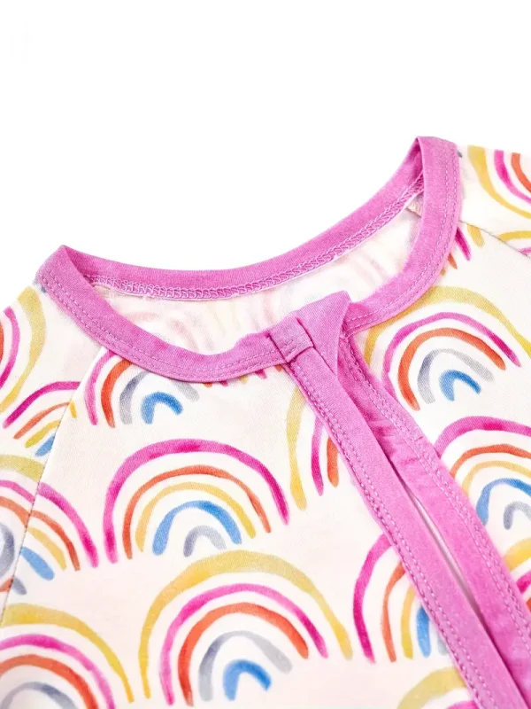 LULUKAKA Girls' Bamboo Fiber Romper, Cute Rainbow Stripe Print, Long Sleeve Raglan, Skinny Fit, Crew Neck, All-Season Knit Fabric with Zipper Closure, for Outdoor - Image 3