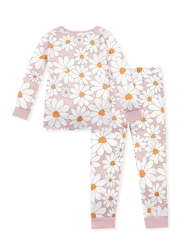 LULUKAKA Cozy Daisy & Petal Print Girls' Pajama Set - Stretchy Polyester Long Sleeve Top & Pants with Pink Accents, Machine Washable, All-Season Comfort for Newborns to Toddlers, Toddler Pajamas - Image 2
