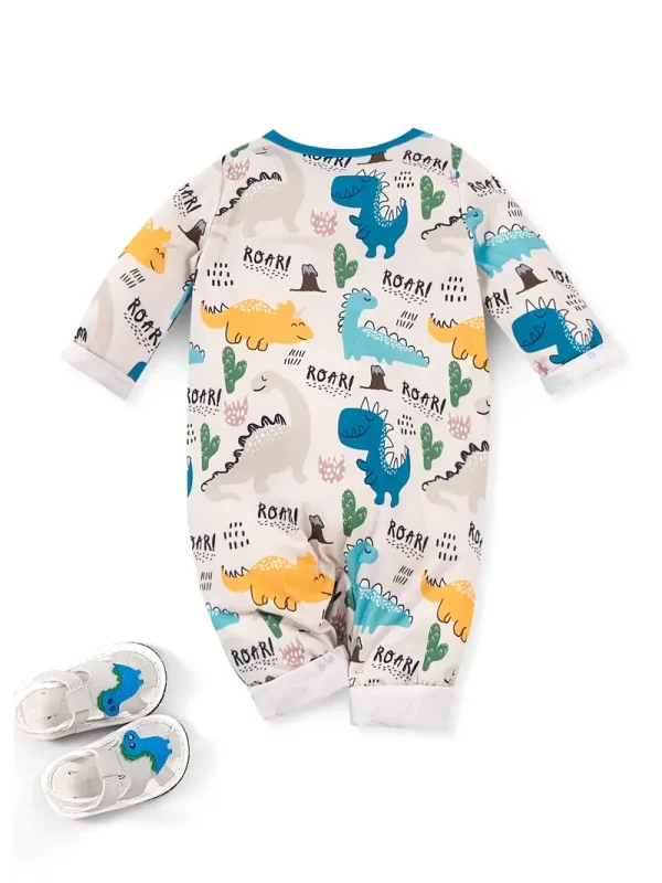 LULUKAKA Baby's Cartoon Dinosaur Print Bodysuit, Comfy Long Sleeve Onesie, Toddler & Infant Boy's Clothing, Perfect for Outdoor - Image 2