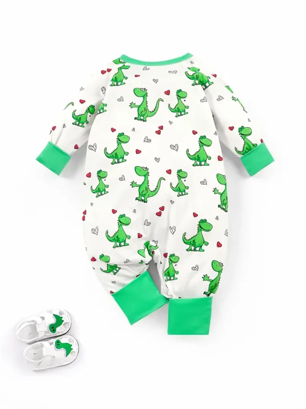 Adorable Dinosaur Print Boys' Onesie - Cozy Long Sleeve Zip-Up Romper for Infants & Toddlers, Perfect for Fall/Winter, LULUKAKA, Perfect for Outdoor - Image 4
