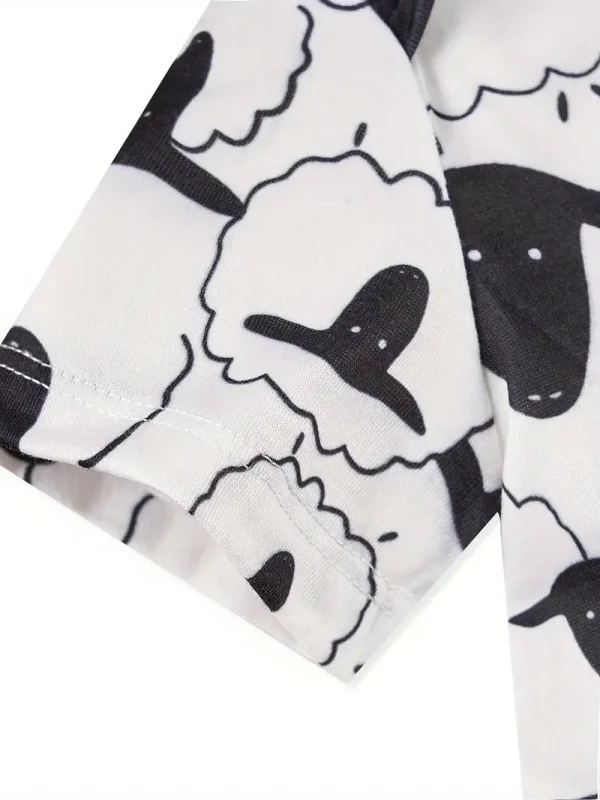 1pc LULUKAKA Baby Boys' Casual Romper, Cartoon Sheep Print, All-Season Knit Polyester, Regular Fit One-piece Outfit, for Outdoor - Image 3