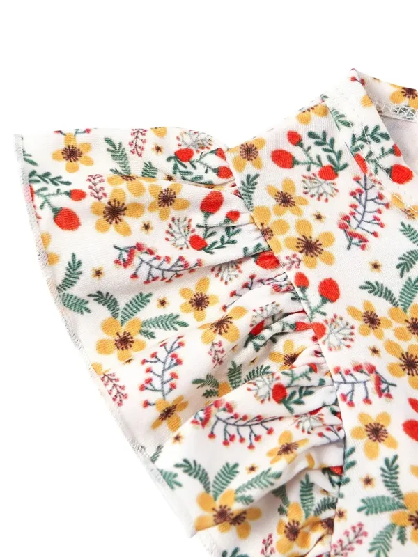 LULUKAKA Girls' Floral Print Romper with Ruffle Sleeves and Round Neck, Polyester Spandex Blend, Machine Washable - Newborn Baby Clothes, Yellow Flower, One Piece, Children's Clothing, Perfect for Outdoor - Image 4