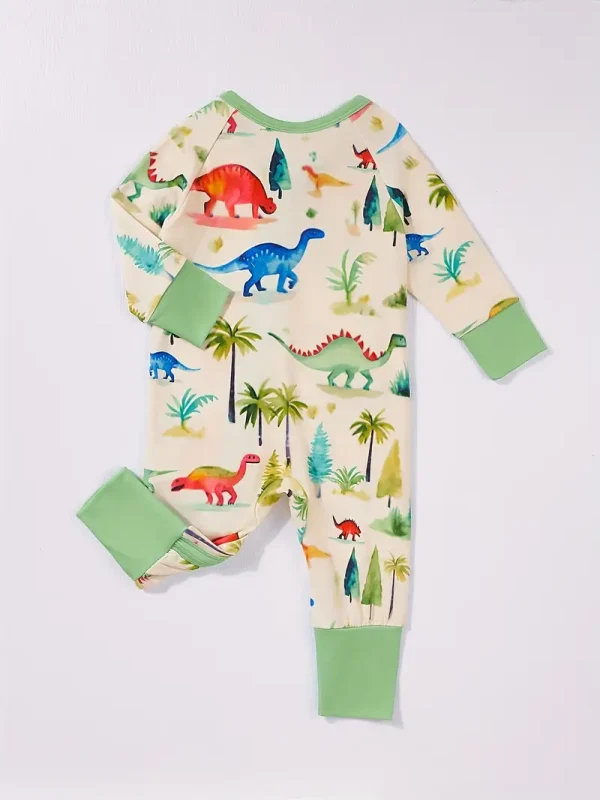 LULUKAKA Cozy Dinosaur Print Zip-Up Romper for Baby Boys - Long Sleeve, Perfect for Fall/Winter Outdoors, Perfect for Outdoor - Image 5