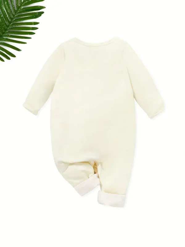 1pc LULUKAKA Newborn Baby Boy Long Sleeve Round Neck Open Shoulder Snap Romper, Cute Animal Print All-Season Knit Polyester 95% Spandex 5% Regular Fit Infant Bodysuit, for Outdoor - Image 5