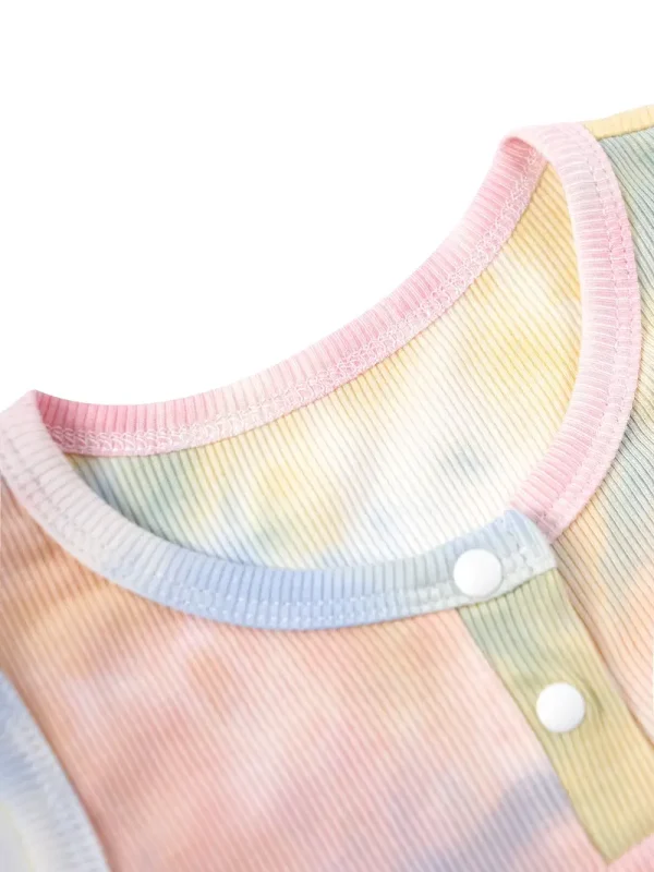2pcs LULUKAKA Baby Girls' Rib Knit Romper, Casual Tie-Dye Onesie, All-Season Stretch Fabric, Regular Fit, with Knit Fabric for Newborn to 12 Months, for Outdoor - Image 6