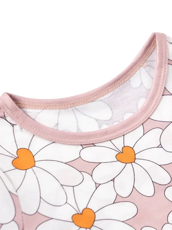 LULUKAKA Cozy Daisy & Petal Print Girls' Pajama Set - Stretchy Polyester Long Sleeve Top & Pants with Pink Accents, Machine Washable, All-Season Comfort for Newborns to Toddlers, Toddler Pajamas - Image 4