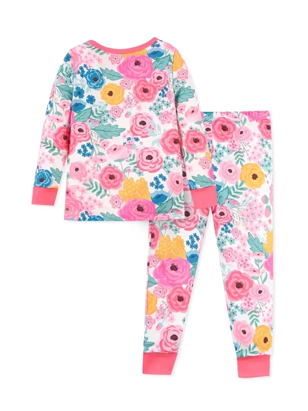 LULUKAKA Girl'S Floral Print Pajama Set - Long Sleeve & Pants, Crew Neck, Skinny Fit, All-Season Knit Fabric, Medium Stretch, Polyester 95% Spandex 5% - Cozy Homewear Outfit - Image 2