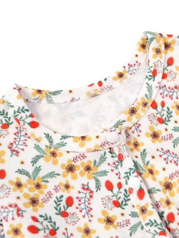 LULUKAKA Girls' Floral Print Romper with Ruffle Sleeves and Round Neck, Polyester Spandex Blend, Machine Washable - Newborn Baby Clothes, Yellow Flower, One Piece, Children's Clothing, Perfect for Outdoor - Image 5