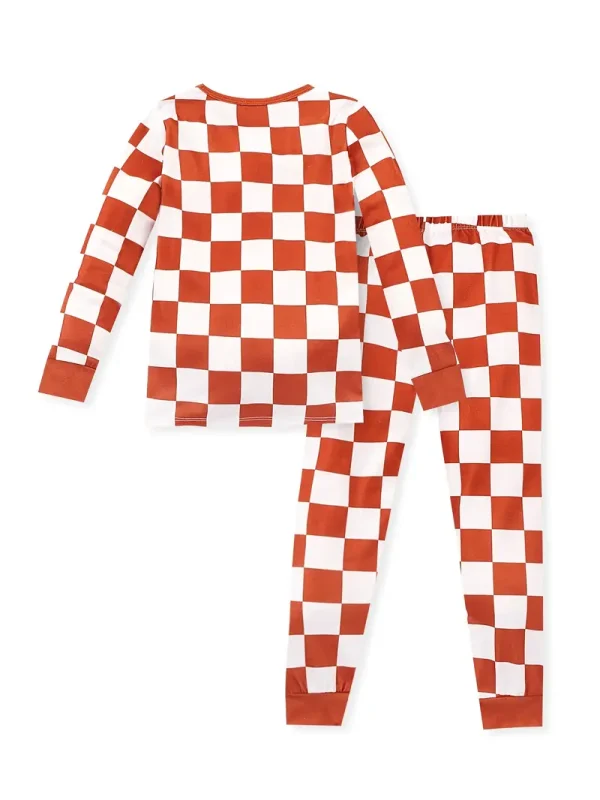 LULUKAKA Boys' Checkered Pattern Long-Sleeve And Pants Pajama Set for Home Wear. - Image 2