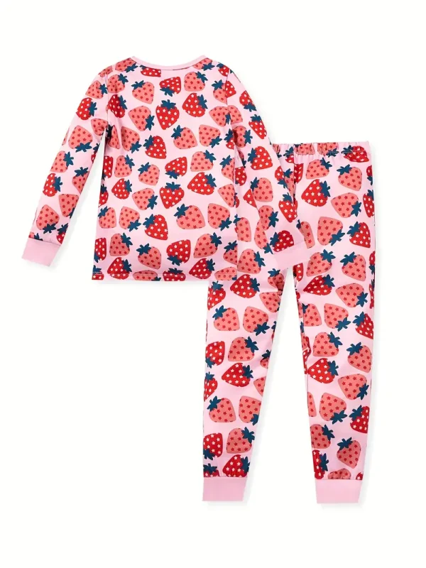 LULUKAKA Cozy Strawberry & Polka Dot Girls' Pajama Set - Long Sleeve & Pants, Soft Stretch Fabric, Machine Washable, Round Neck Sleepwear for Newborns to Toddlers, Allseason Clothing|Fun Kids' Pajamas|Easy Care Fabric, Toddler Pajamas - Image 2
