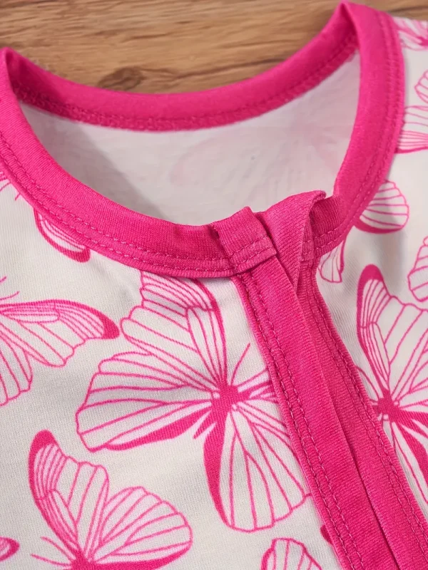 LULUKAKA Two-piece Set for Girls with Full-Print Body Suit, Butterfly Print Pattern, Long-Sleeved Body Suit with Zipper, Newborn Baby Clothes with Headwear, Perfect for Outdoor - Image 5