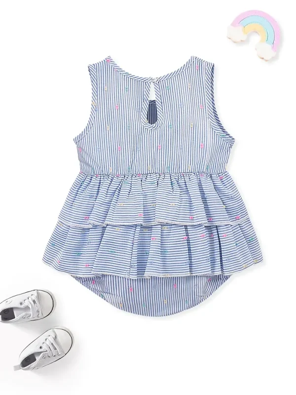 1pc LULUKAKA Baby Girls' Sleeveless Striped Print Romper, Casual Polyester Knit Fabric, Round Neck with Waterdrop Buckle, Regular Fit Infant Bodysuit, for Outdoor - Image 5
