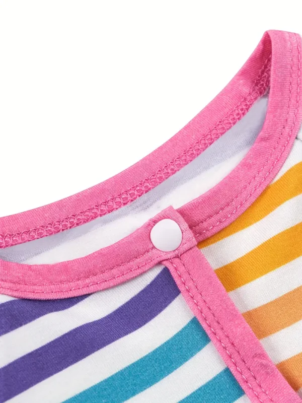 LULUKAKA Baby Girls' Bamboo Fiber Romper, Rainbow Striped Print, Long Sleeve Crew Neck, All-Season Knit Fabric, Loose Fit with Medium Stretch, Casual Style, for Outdoor - Image 5