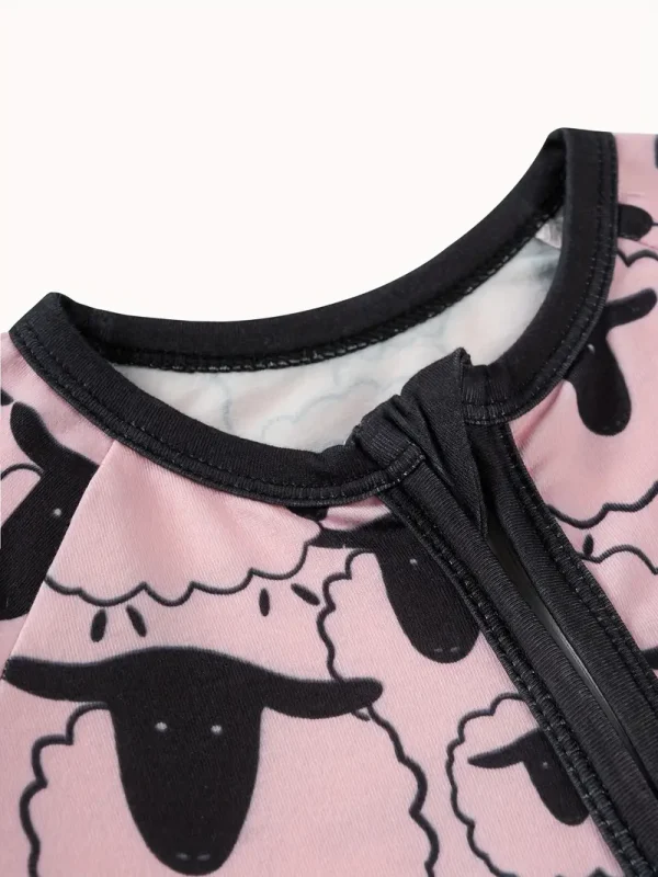 LULUKAKA Cute Sheep Print Zip-Up Bodysuit for Baby Boys - Long Sleeve, Stretchy Polyester Blend, Machine Washable, LULUKAKA, Perfect for Outdoor - Image 5